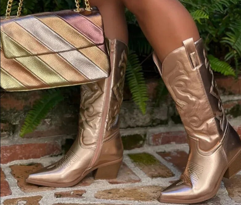 Women's metallic cowboy boots