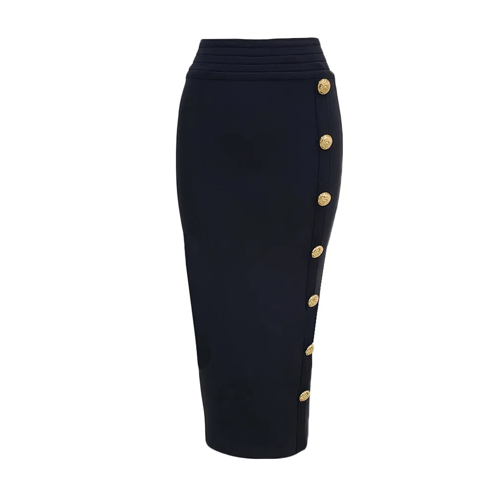 Midi pencil skirt with buttons.
