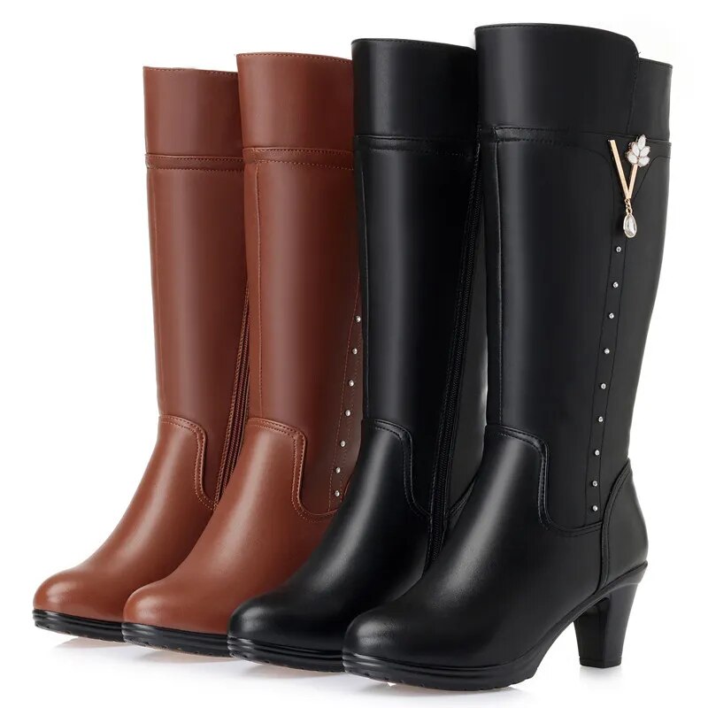 Women's leather and wool boots