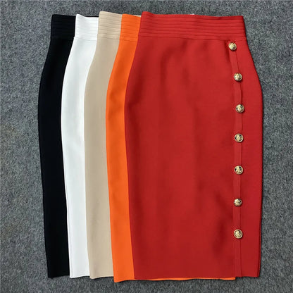 Midi pencil skirt with buttons.